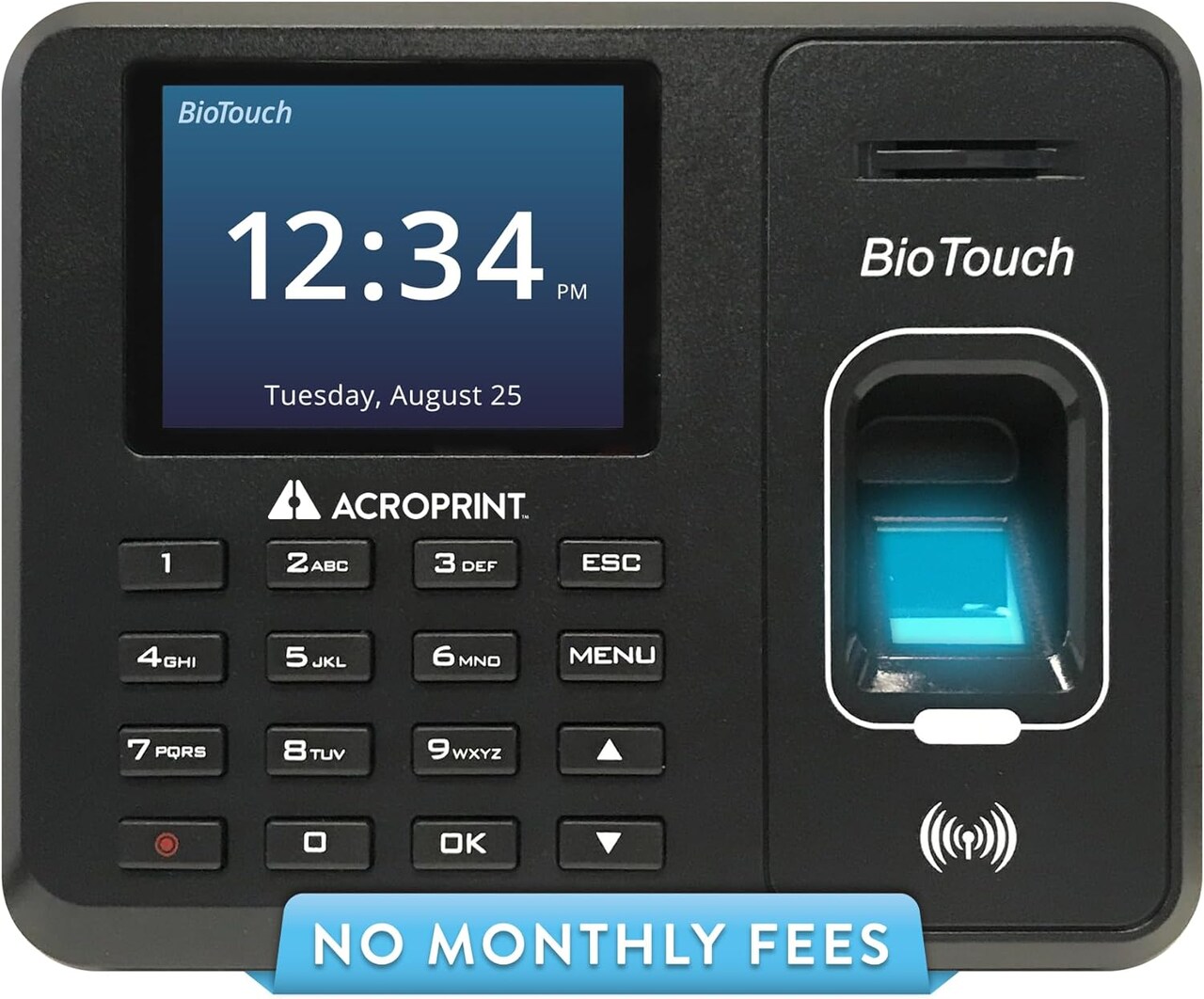 Acroprint® BioTouch Self-Contained Automatic Biometric Fingerprint/Proximity Time Clock